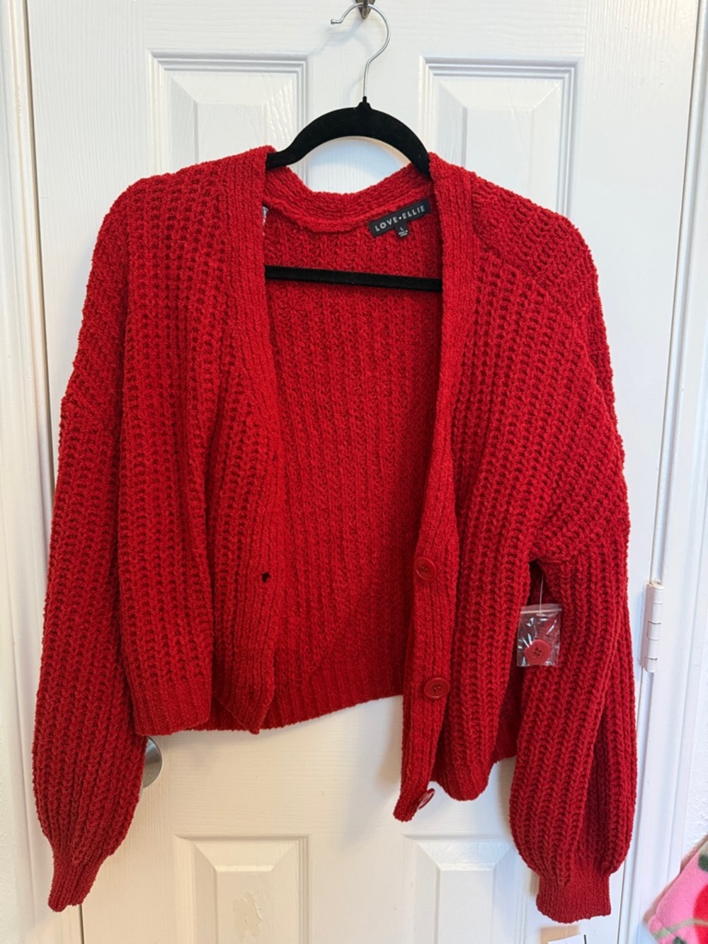 love, Fire Bright Red Chunky Knit Button-Front Cardigan